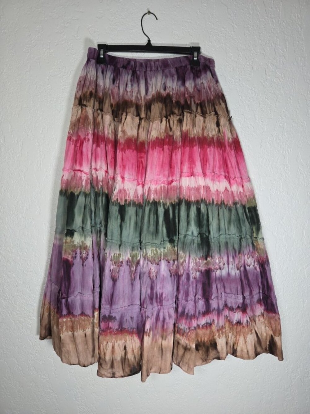 Zashi  Purple Ombre Tie Dye Full Maxi Skirt Cotton Size Large Boho Cottage